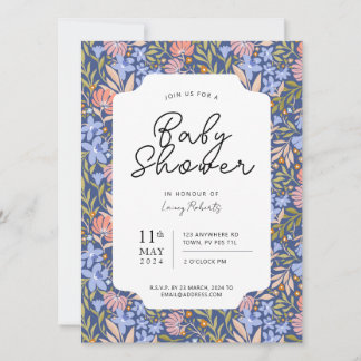 Busy Retro Bohemian Daffodil Tossed Floral Invitation