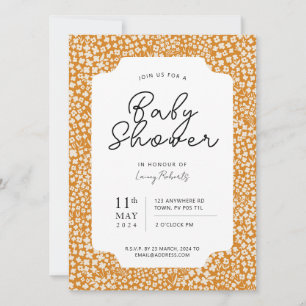 Busy Retro Ditsy Floral Orange and Beige Shower Invitation