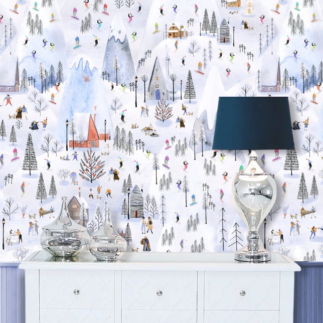 Busy Snowy Mountain Alpine Ski Village Wallpaper (Creator Uploaded)