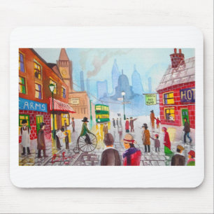 Busy street scene penny farthing tram Gordon Bruce Mouse Pad