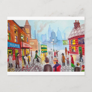 Busy street scene penny farthing tram Gordon Bruce Postcard