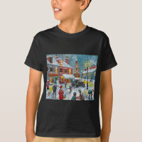 Busy street scene winter snow Gordon Bruce art