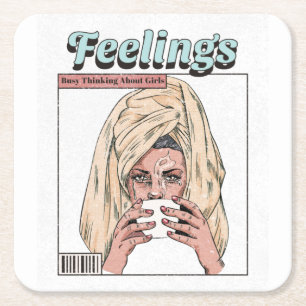 Busy Thinking About Girls Square Paper Coaster