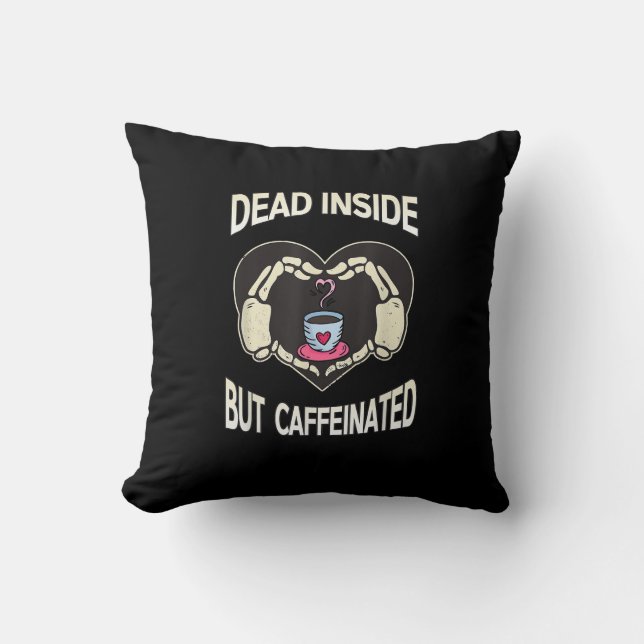 But Caffeinated Coffee Skeleton Hands Heart Cushion (Front)