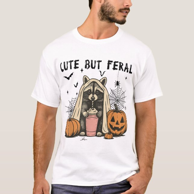 But Feral Halloween Racoon Coffee Spooky Women T-Shirt (Front)