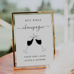 But First, Champagne Minimalist Bar Sign Invitation