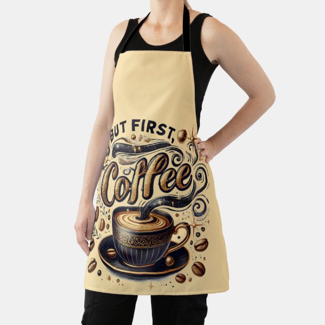 But First Coffee Art - Stylish Gold Design Apron (Insitu)
