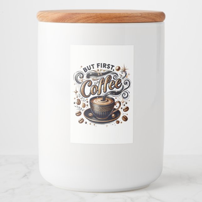 But First Coffee Art - Stylish Gold Design Food Label (Front)