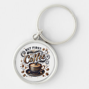 But First Coffee Art - Stylish Gold Design Key Ring