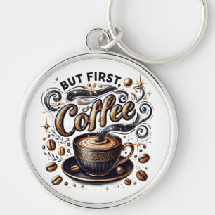 But First Coffee Art - Stylish Gold Design Key Ring