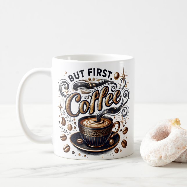 But First Coffee Art - Stylish Gold Design Mug (With Donut)