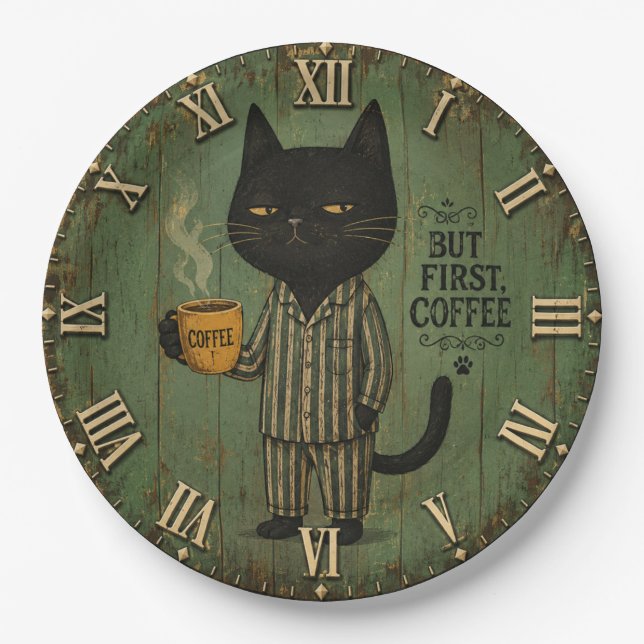 But First Coffee Black Cat Paper Plate (Front)