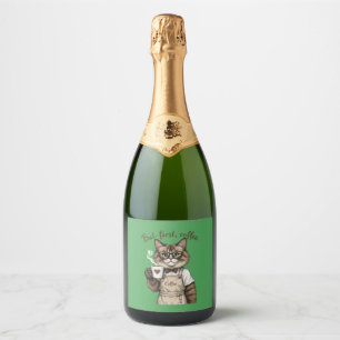 But First, Coffee Cat Sparkling Wine Label