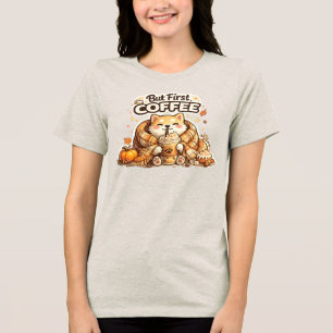 But First Coffee Cute Dog T-Shirt   Cosy Coffee Lo Tri-Blend Shirt