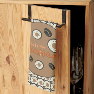 But First Coffee Frosted Doughnuts Brown  Tea Towel