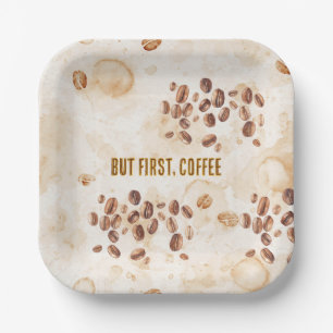 But First, Coffee Gold Brown Paper Plate