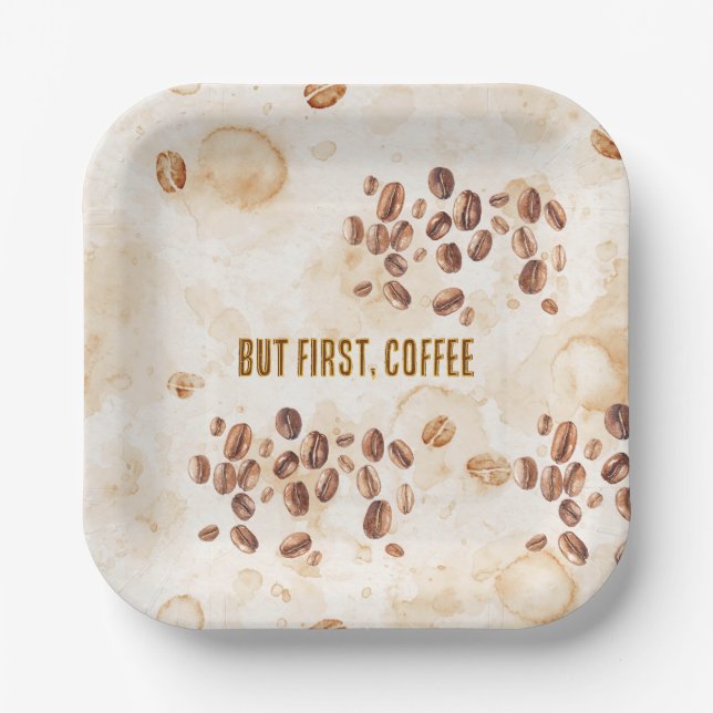 But First, Coffee Gold Brown Paper Plate (Front)