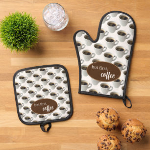 But first, Coffee Pattern Oven Mitt & Pot Holder Set