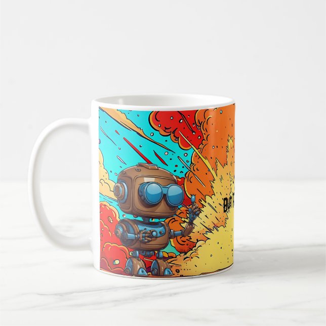 But First, Coffee! Robot Cartoon Explosion Coffee Mug (Left)