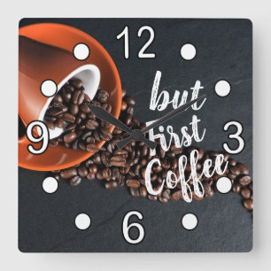 But First Coffee Square Wall Clock
