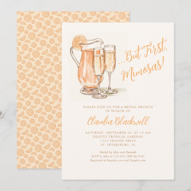 But First Mimosas Brunch Bridal Shower Invitation (Front/Back)