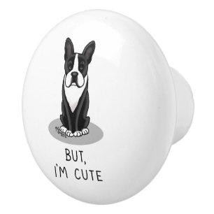 But, I'm Cute Boston Terrier (black) Dog Funny Ceramic Knob