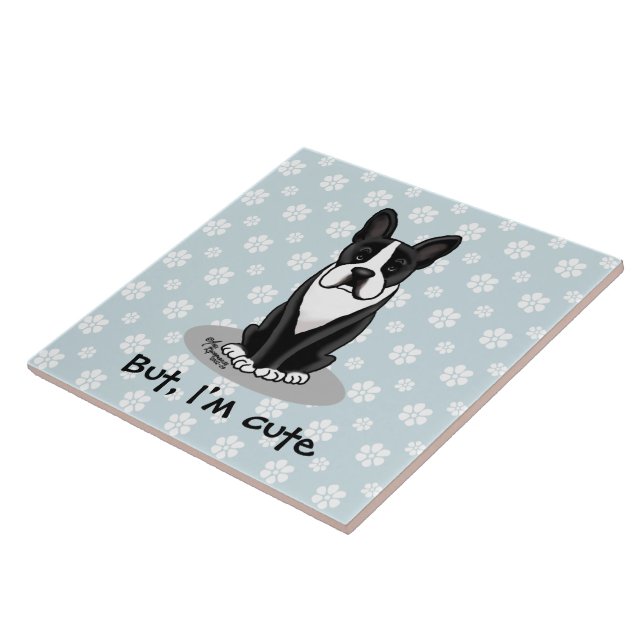But, I'm Cute Boston Terrier (black) Dog Funny Ceramic Tile (Side)