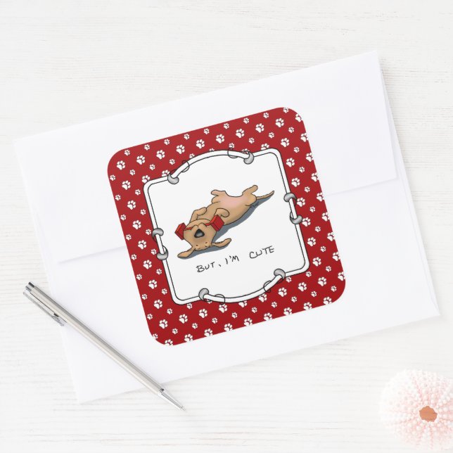 But, I'm Cute - Dog Obedience Training Funny Square Sticker (Envelope)