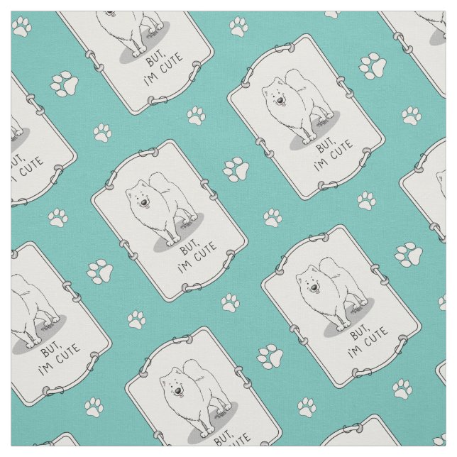 But, I'm Cute Samoyed Dog Fabric (Swatch)
