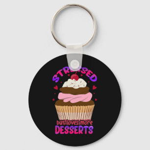 But Loves More Desserts Stress Awareness Cupcake Key Ring