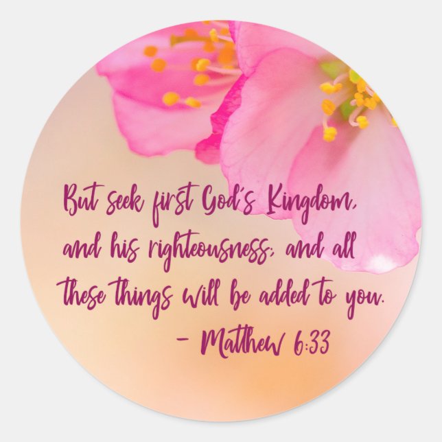 But Seek First Gods Kingdom Christian Floral Classic Round Sticker (Front)
