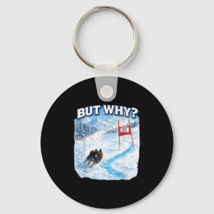 But why funny ski dog meme chaotic slalom winter key ring