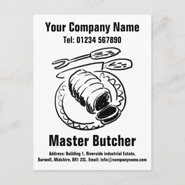 Butcher Design to Personalise. Master Butcher Postcard (Front)