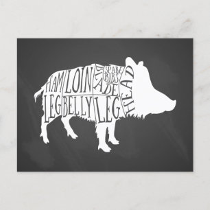 Butcher diagram meat cuts wild boar hunting holiday postcard
