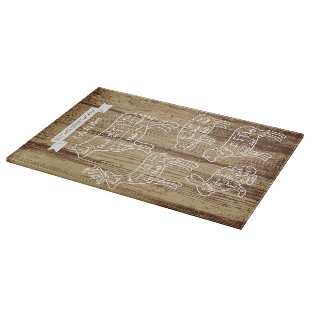 Butcher Guide Diagram Meat Cuts Deer Rabbit Beef Cutting Board (Corner)