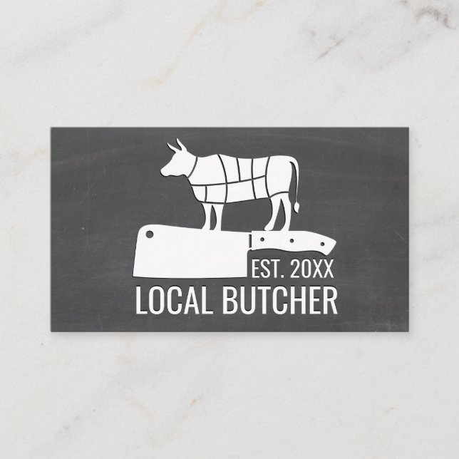 Butcher Knife | Beef Cut Chart | Chalkboard Business Card (Front)