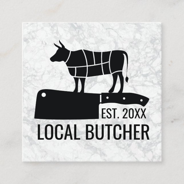 Butcher Knife  | Cut Beef Chart Square Business Card (Front)