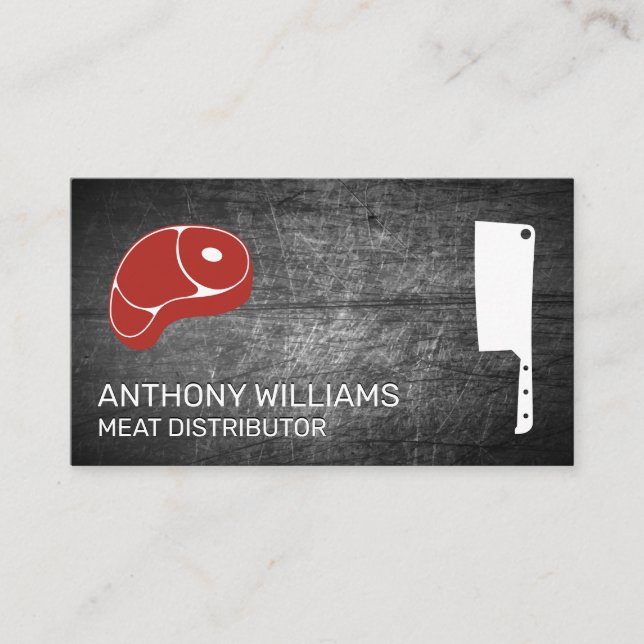 Butcher Knife Meat | Scratched Metal Business Card (Front)