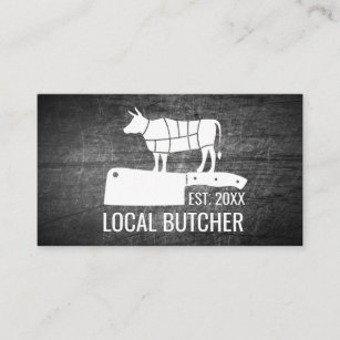 Butcher Meat Cut Chart   Scratched Metal Business Card