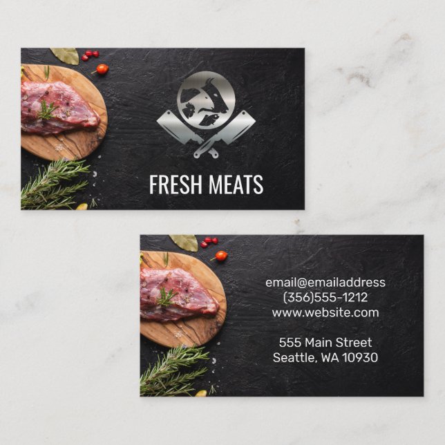 Butcher Meat Cut | Metallic Chef Logo Business Card (Front/Back)