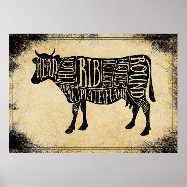 butcher shop art print cow beef hunting lodge (Front)