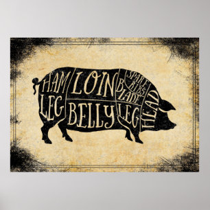 butcher shop art print pig pork hunting lodge