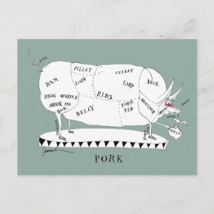 butchers cuts pig, tony fernandes postcard