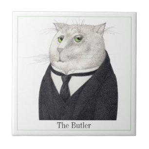 BUTLER CAT 4.25" Square Ceramic Tile + Text