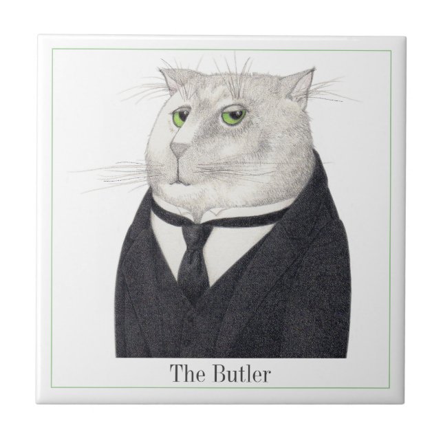 BUTLER CAT 4.25" Square Ceramic Tile + Text (Front)