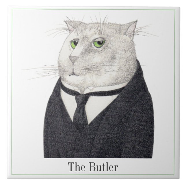 BUTLER CAT 6" Square Ceramic Tile + Text (Front)
