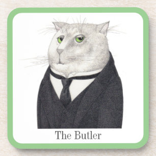 BUTLER CAT Hard Plastic Coasters + Text