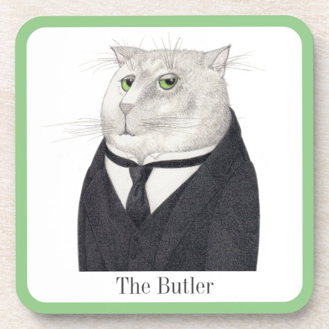 BUTLER CAT Hard Plastic Coasters + Text (Front)
