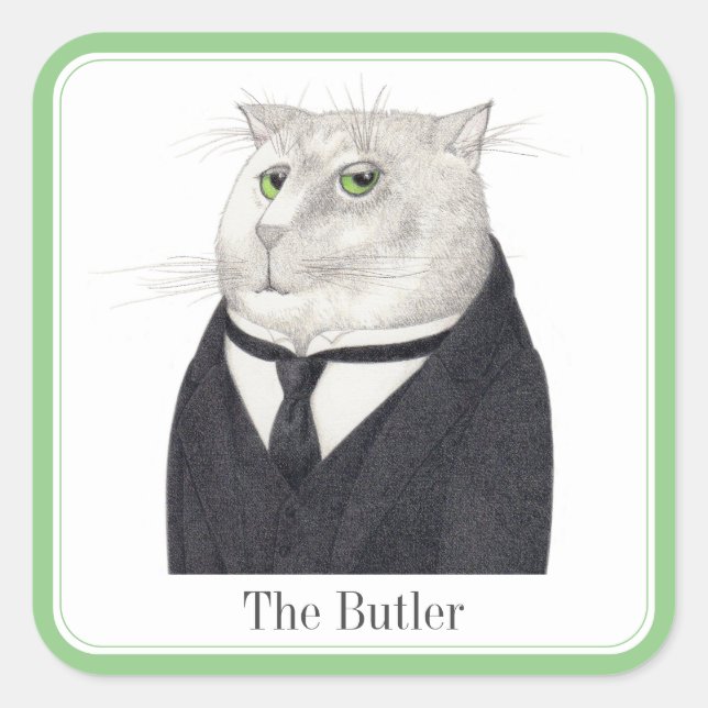 BUTLER CAT Large Square Stickers + Text (Front)