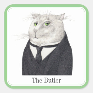 BUTLER CAT Large Square Stickers + Text